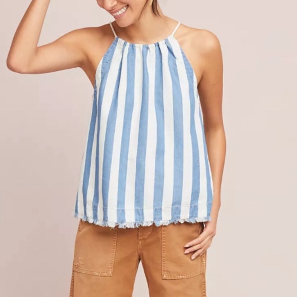 Maeve Anthropologie Chambray Printed Halter Top Size XL - Picture 1 of 12